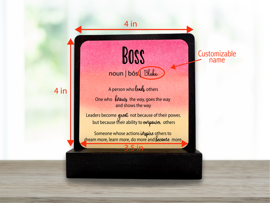 Personalized Boss Gift. Happy Wood Card. Desk Sign