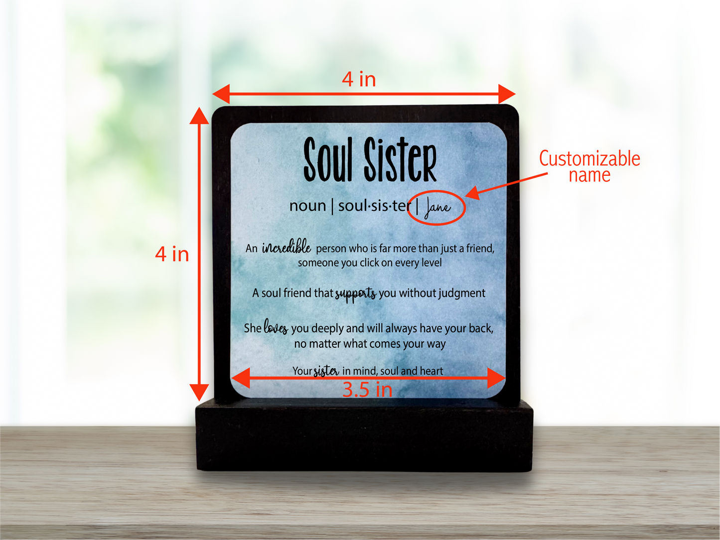 Personalized Soul Sister Gift. Happy Wood Card. Motivational Gift. Desk Sign.