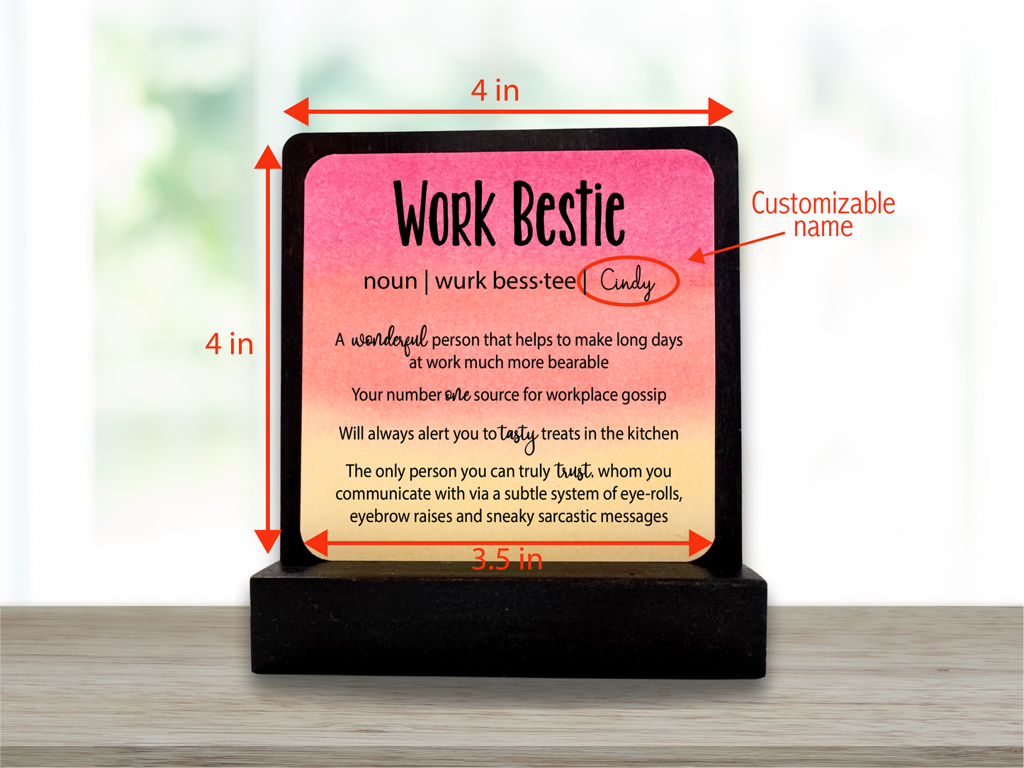 Personalized Work Bestie Gift. Motivational Gift. Happy Wood Card. Desk Sign.