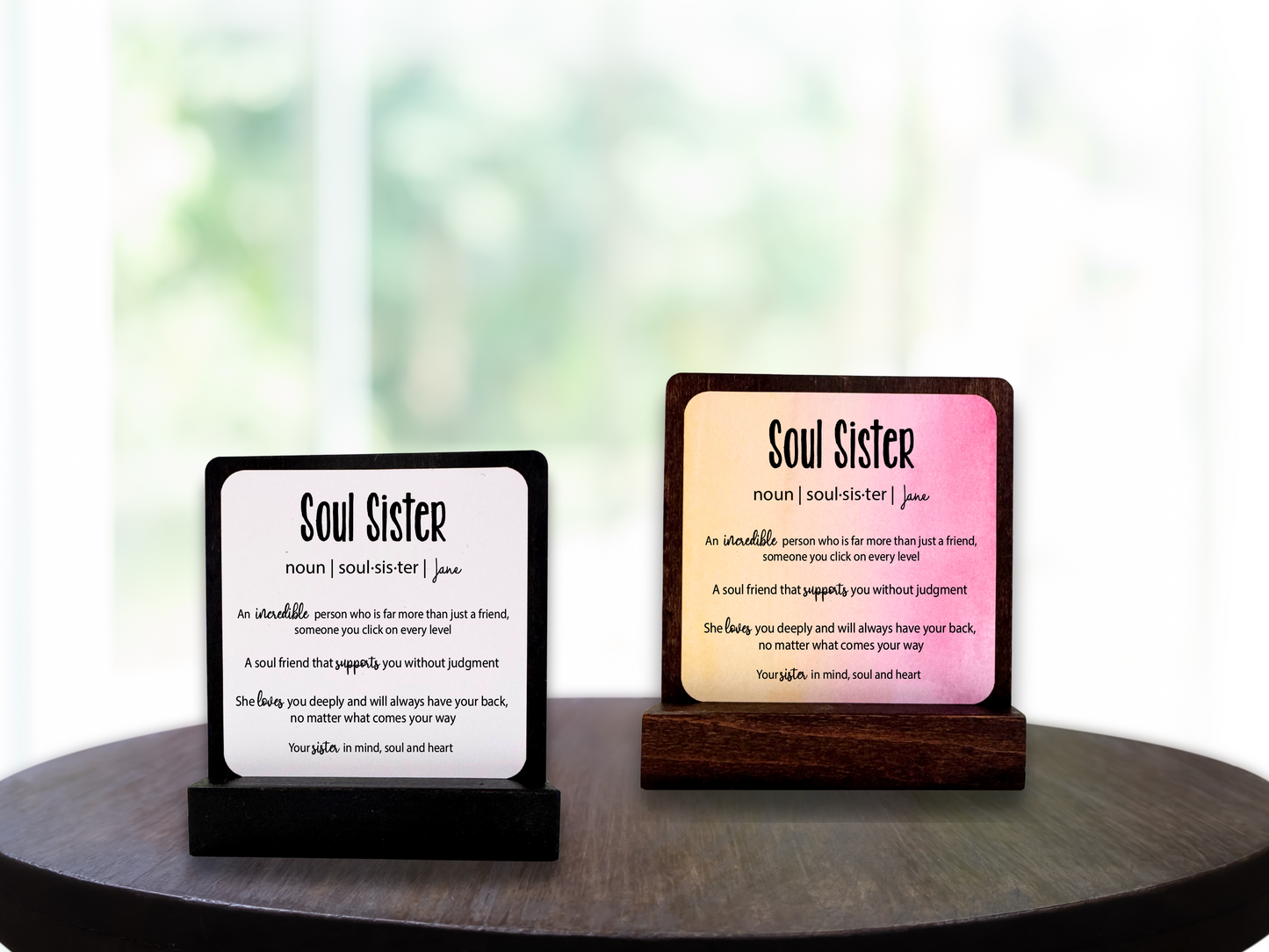 Personalized Soul Sister Gift. Happy Wood Card. Motivational Gift. Desk Sign.
