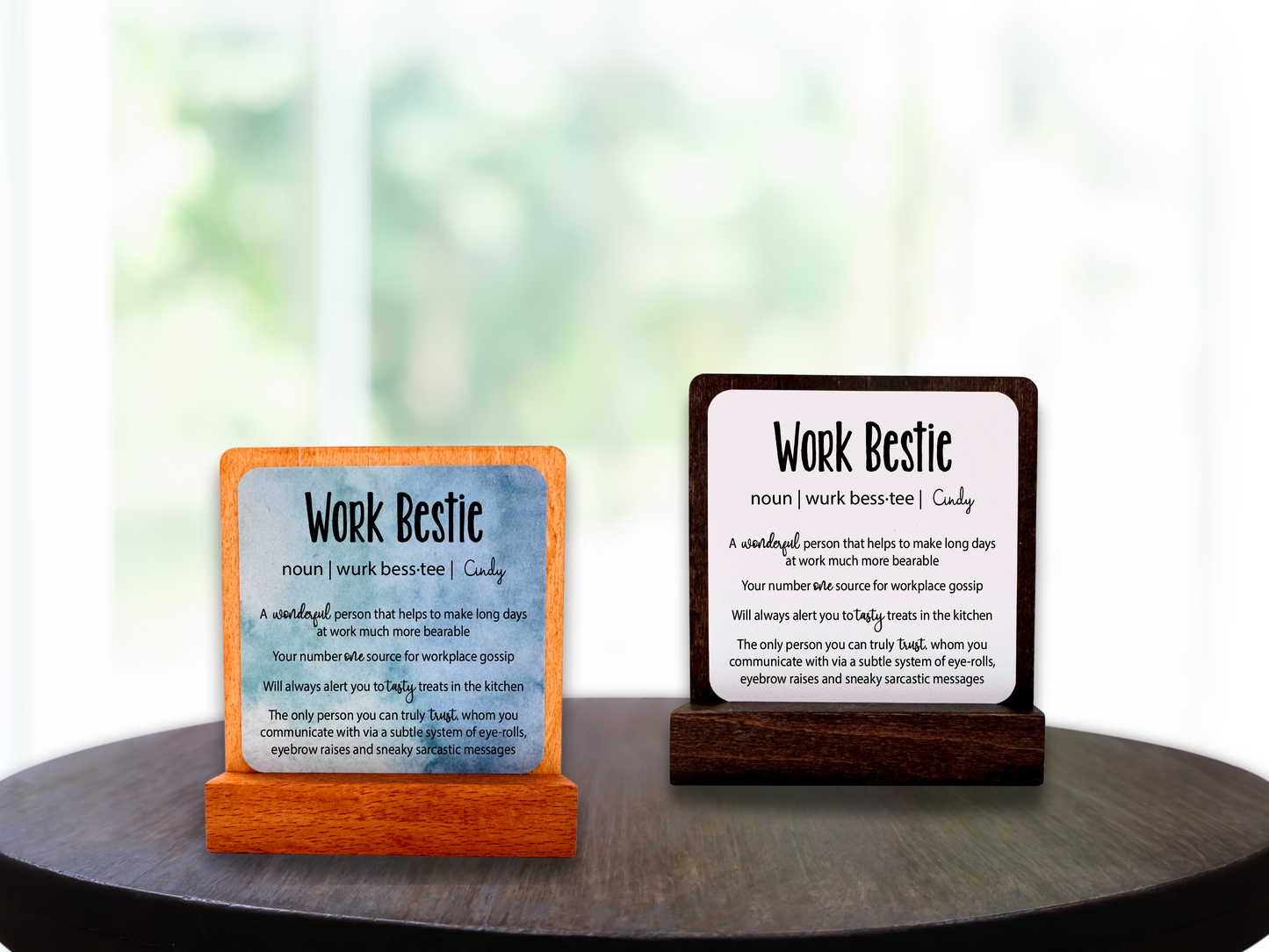 Personalized Work Bestie Gift. Motivational Gift. Happy Wood Card. Desk Sign.