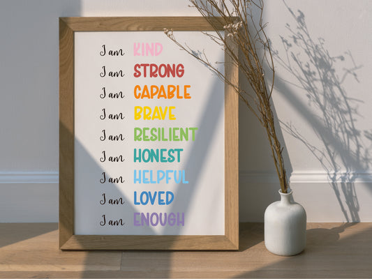 I Am Affirmations Printable – Colorful Kids Wall Art (Digital Download)