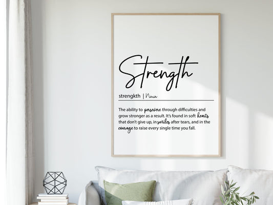 STRENGTH Definition Print | Inspirational Wall Art | Motivational Quote Printable | Encouragement Gift | Digital Download
