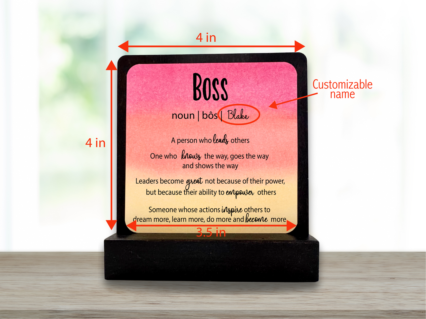 Personalized Boss Gift. Happy Wood Card. Desk Sign