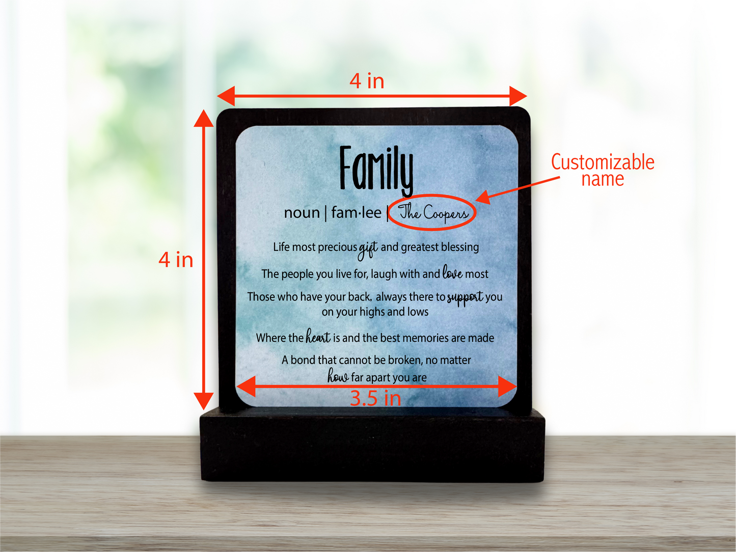 Personalized Family Gift. Happy Wood Card. Desk Sign.