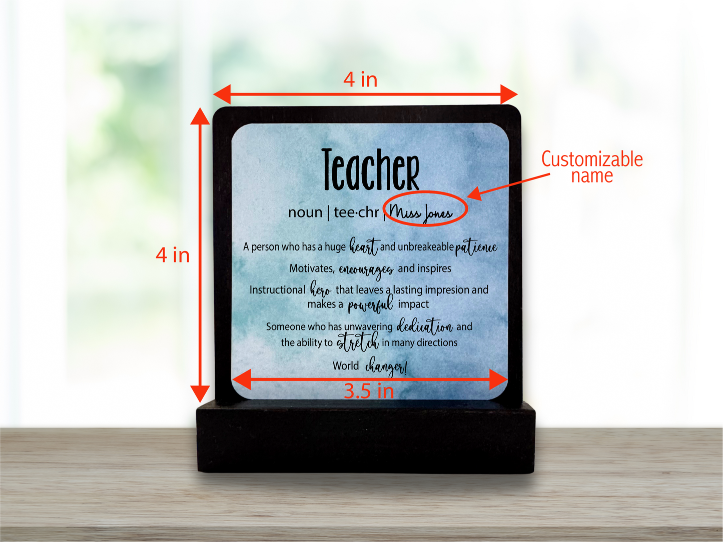 Personalized Teacher Gift. Happy Wood Card. Desk Sign.