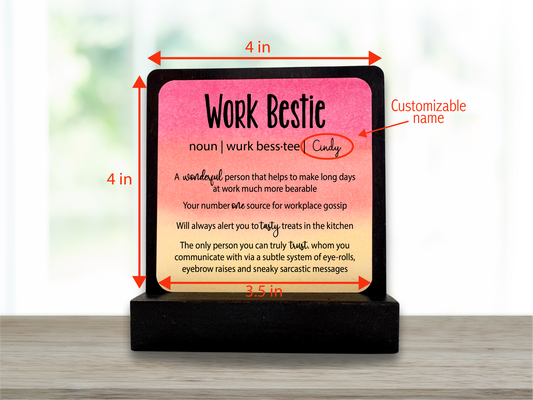 Personalized Work Bestie Gift. Motivational Gift. Happy Wood Card. Desk Sign.