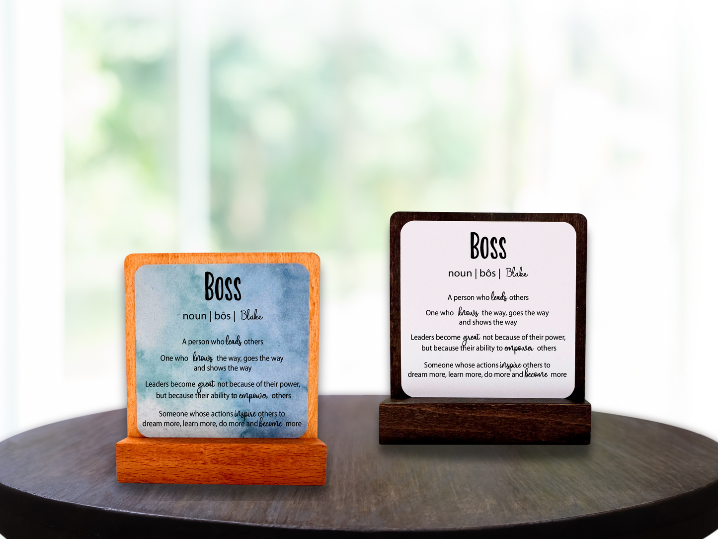 Personalized Boss Gift. Happy Wood Card. Desk Sign