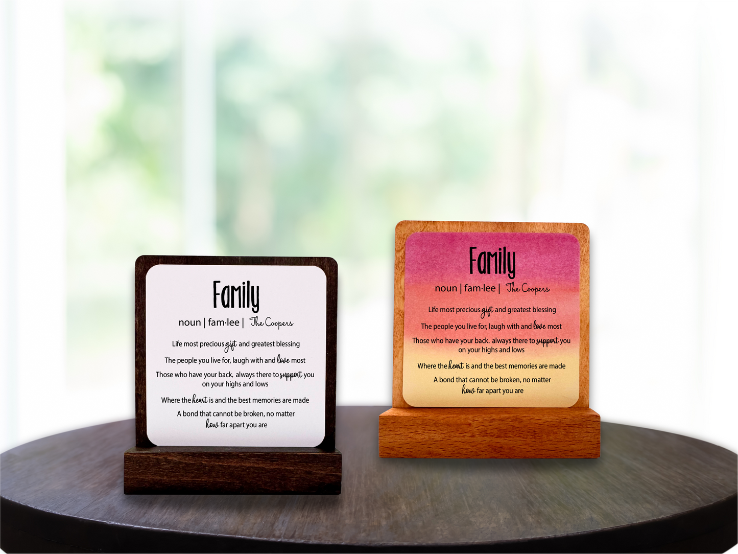 Personalized Family Gift. Happy Wood Card. Desk Sign.