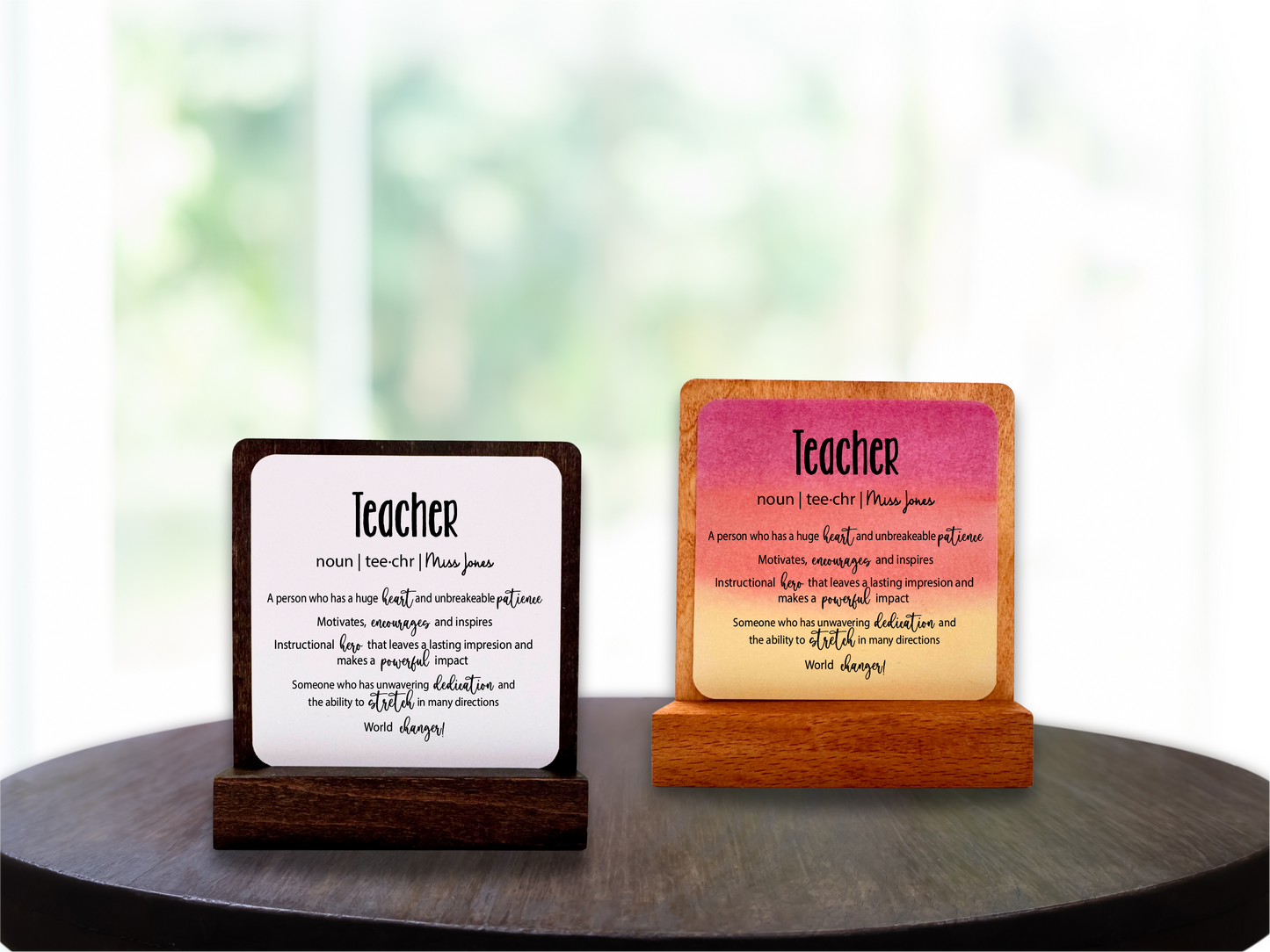 Personalized Teacher Gift. Happy Wood Card. Desk Sign.