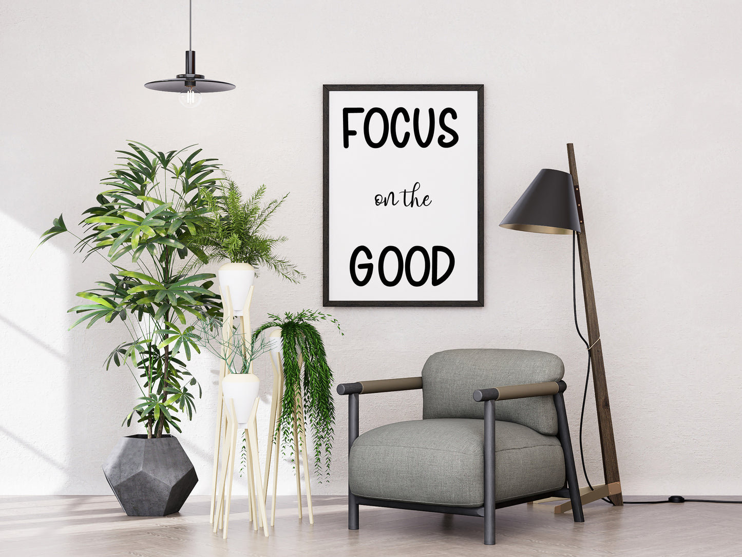 Focus on the Good Print – Minimalist Black White Inspirational Poster (Digital Download)