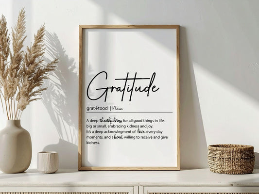 GRATITUDE Definition Print | Inspirational Wall Art | Thankfulness Quote Printable | Mindfulness Decor | Digital Download