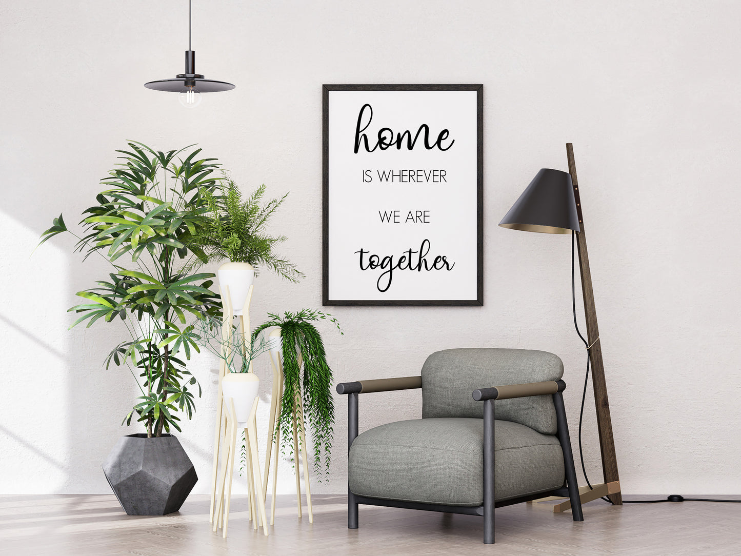 Home Is Wherever We Are Together – Quote Print Minimalist Black and White Wall Art (Digital Download)