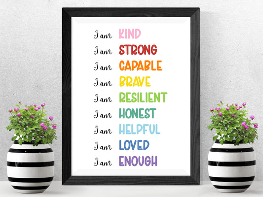 I Am Affirmations Printable – Colorful Kids Wall Art (Digital Download)