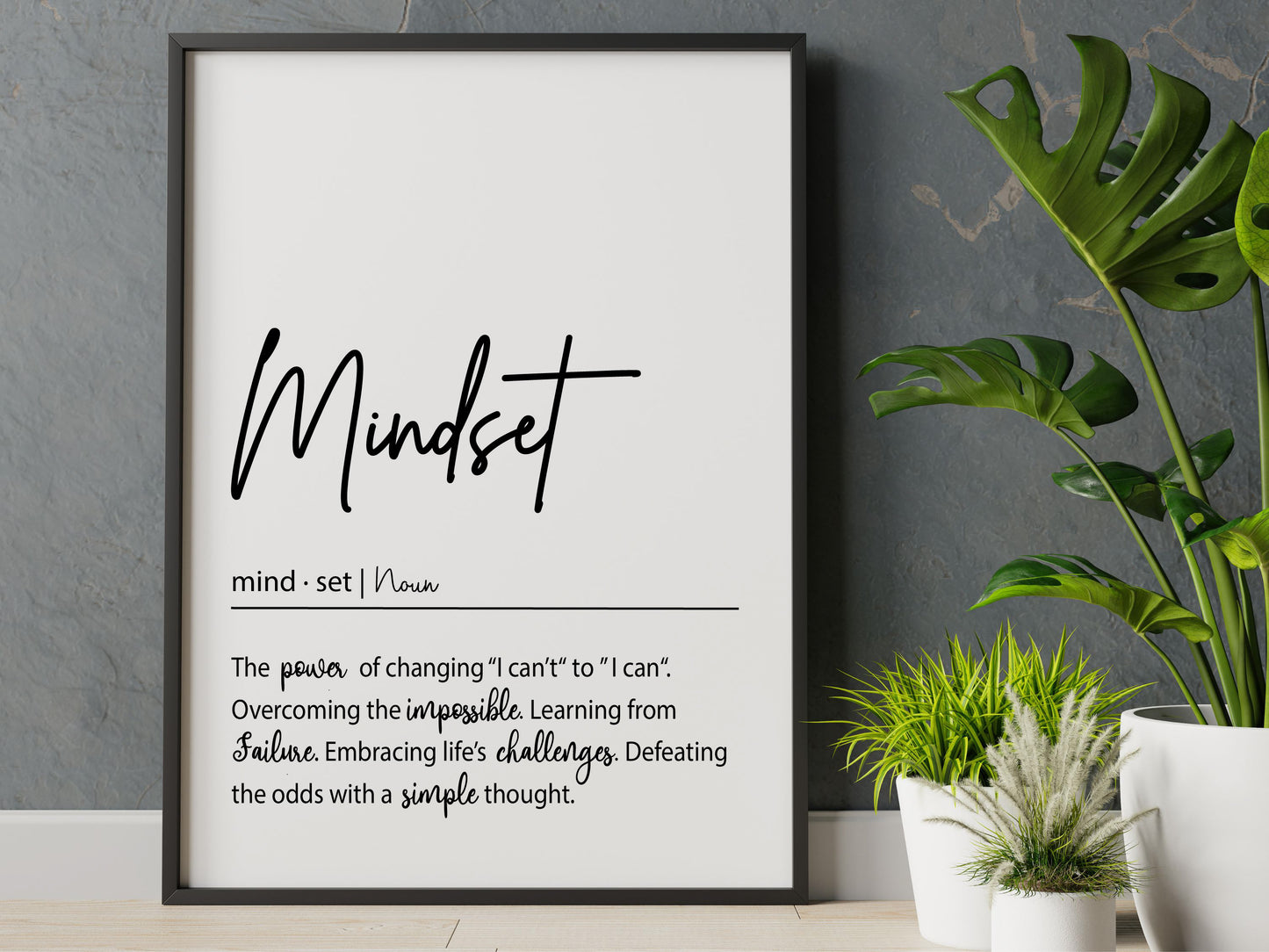 MINDSET Definition Print | Motivational Wall Art | Inspirational Quote Printable | Minimalist Black & White Office Decor | Digital Download
