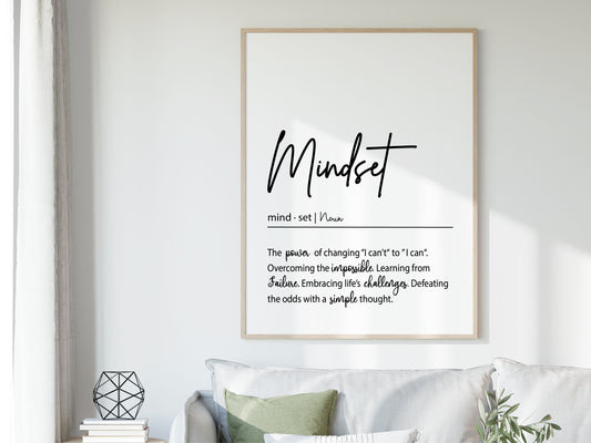 MINDSET Definition Print | Motivational Wall Art | Inspirational Quote Printable | Minimalist Black & White Office Decor | Digital Download