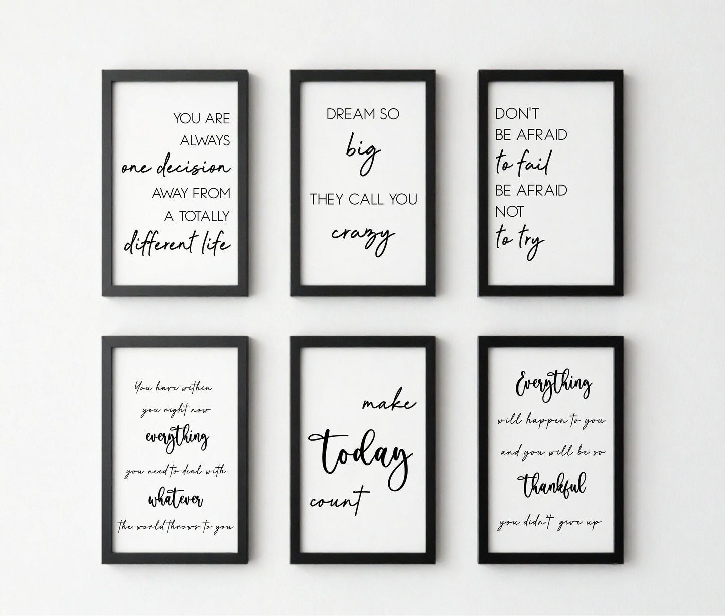 Motivational -Make today count, Dream Big - Quote Wall Art Bundle (Set of 6) – Minimalist Printable Decor