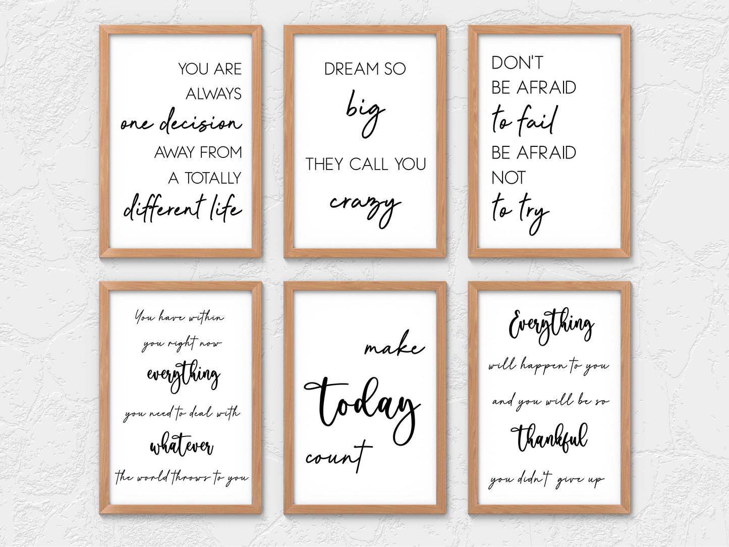 Motivational -Make today count, Dream Big - Quote Wall Art Bundle (Set of 6) – Minimalist Printable Decor