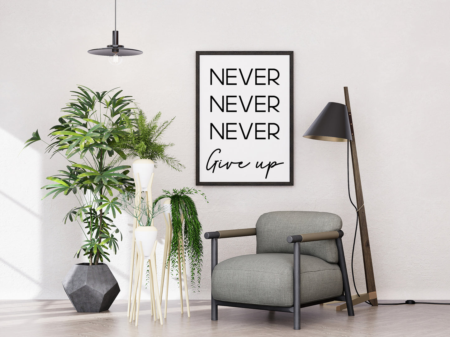 Never Give Up Print – Black and White Motivational Poster (Digital Download)
