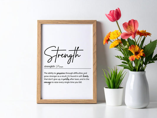 STRENGTH Definition Print | Inspirational Wall Art | Motivational Quote Printable | Encouragement Gift | Digital Download